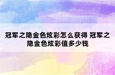 冠军之隐金色炫彩怎么获得 冠军之隐金色炫彩值多少钱